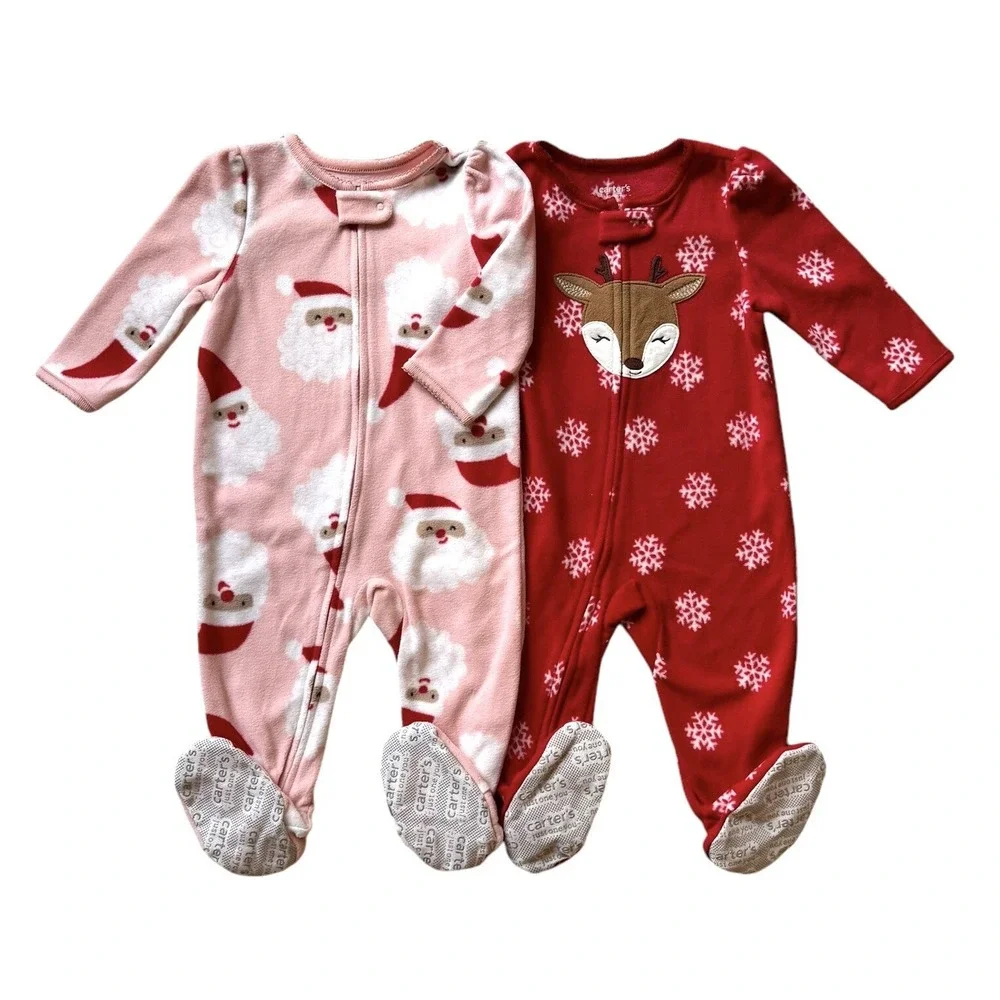 CARTERS Just One‎ You Size 2T Toddler 2 Pcs Set Santa Red Fleece Footed Pajamas